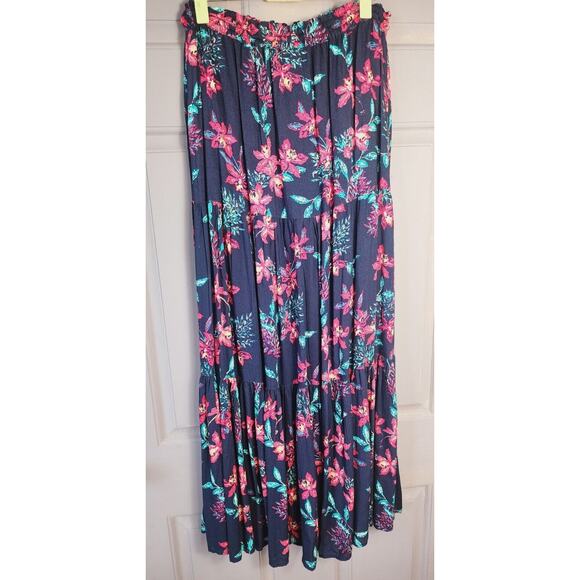 Style & Co Women's Long Floral Maxi Skirt Small Navy pink lined modest boho - Picture 2 of 6